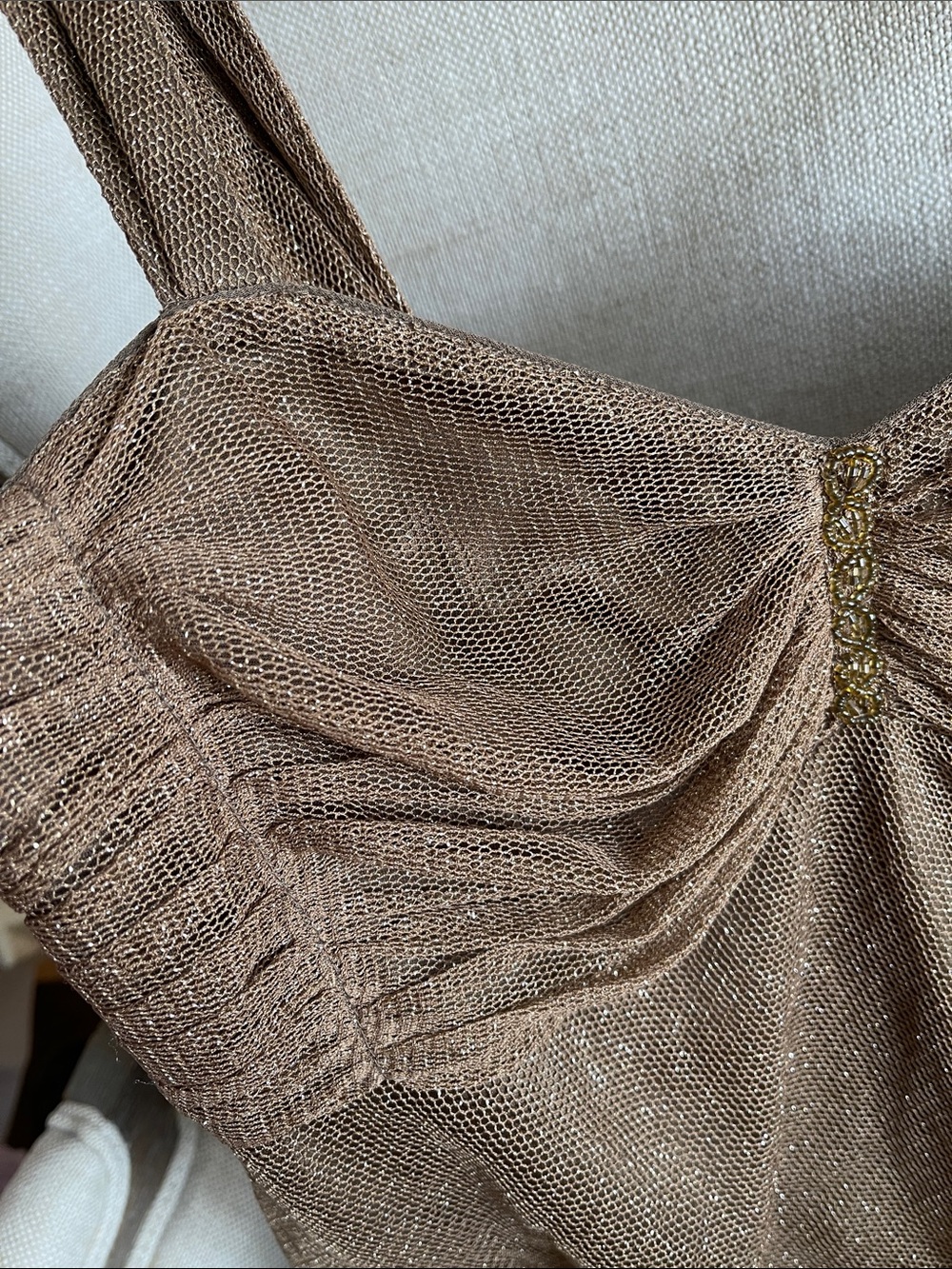 Y2K Brown Shimmer Lurex Metallic A-Line Dress - Picture 14 of 14